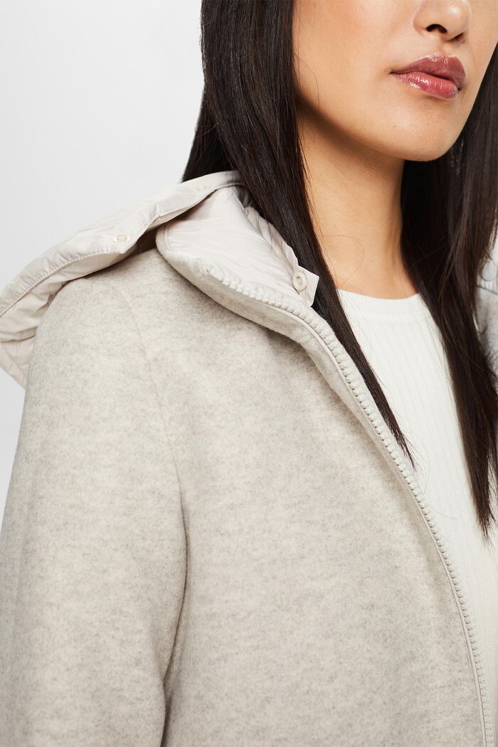 Mixed Material Hooded Coat, LIGHT BEIGE, detail image number 2