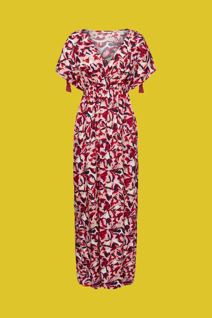 Maxi beach dress with floral pattern, DARK RED, detail image number 5