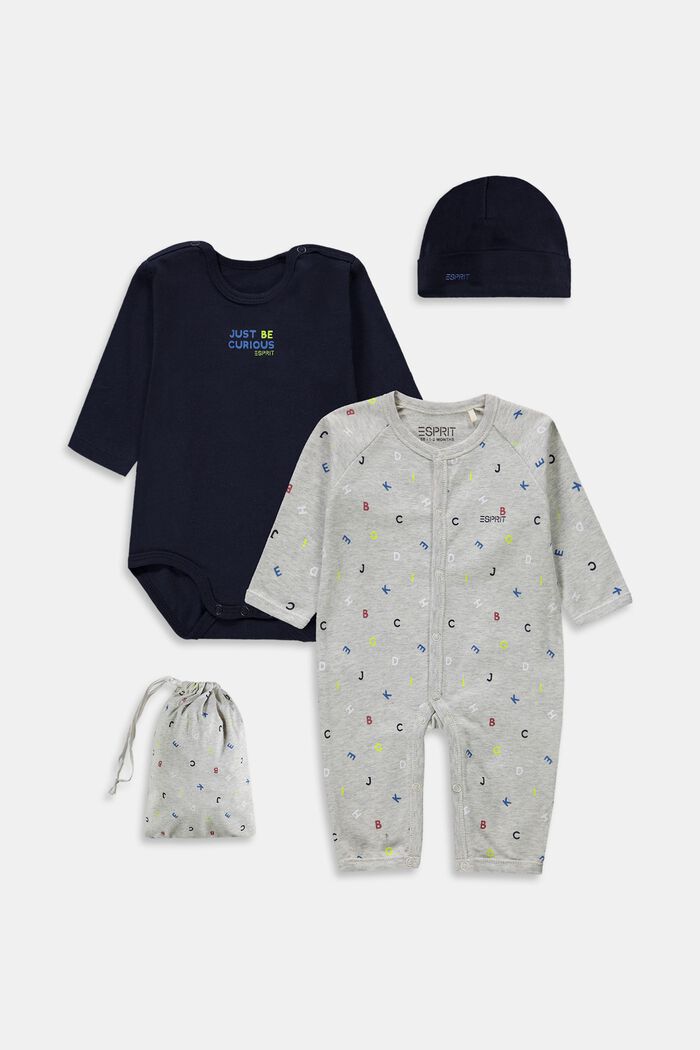 Mixed set: Sleepsuit, long-sleeved body, hat, NAVY, detail image number 0