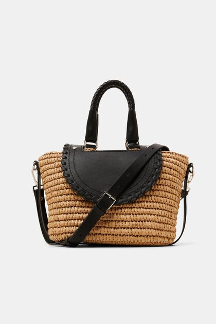 Raffia bag with faux leather elements