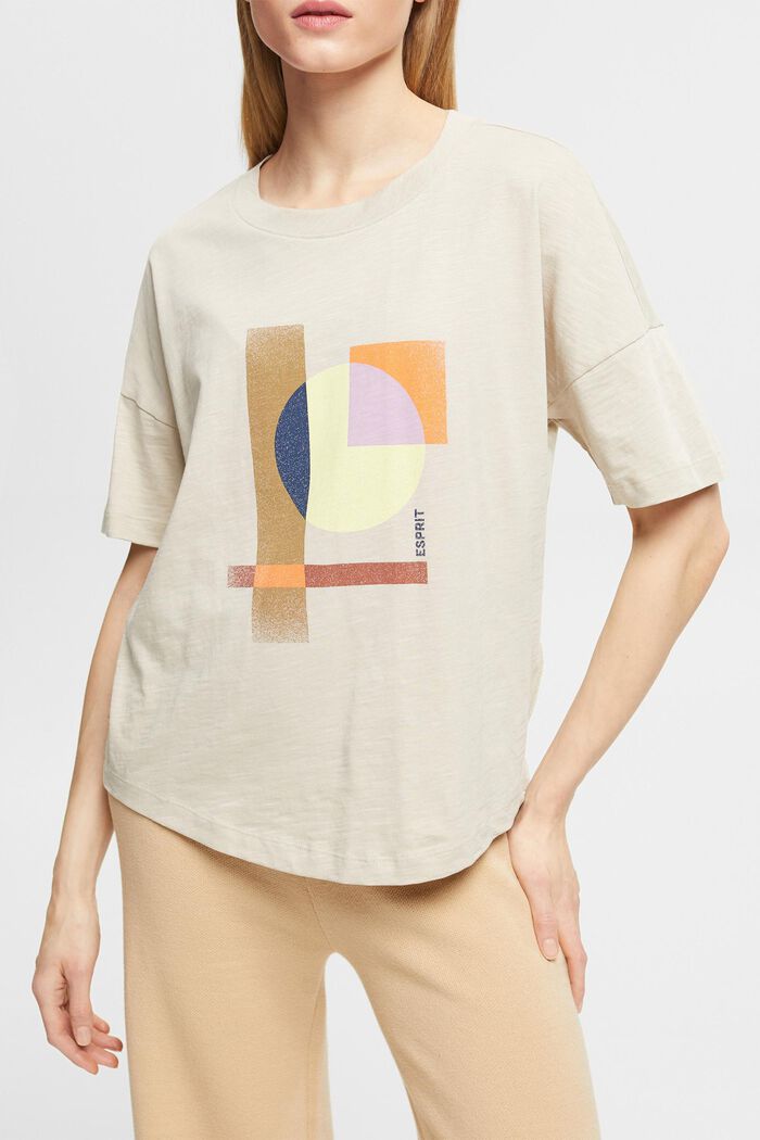 Cotton t-shirt with geometric print, LIGHT TAUPE, detail image number 2