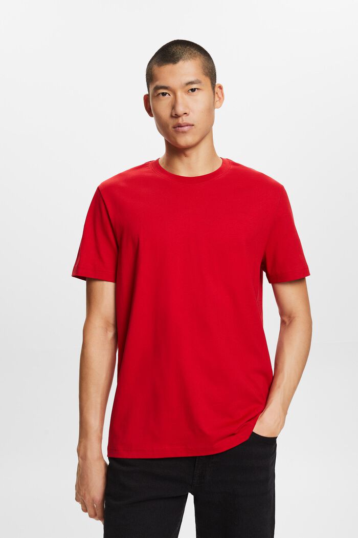 Pima Cotton-Jersey Crewneck T-Shirt, DARK RED, detail image number 0