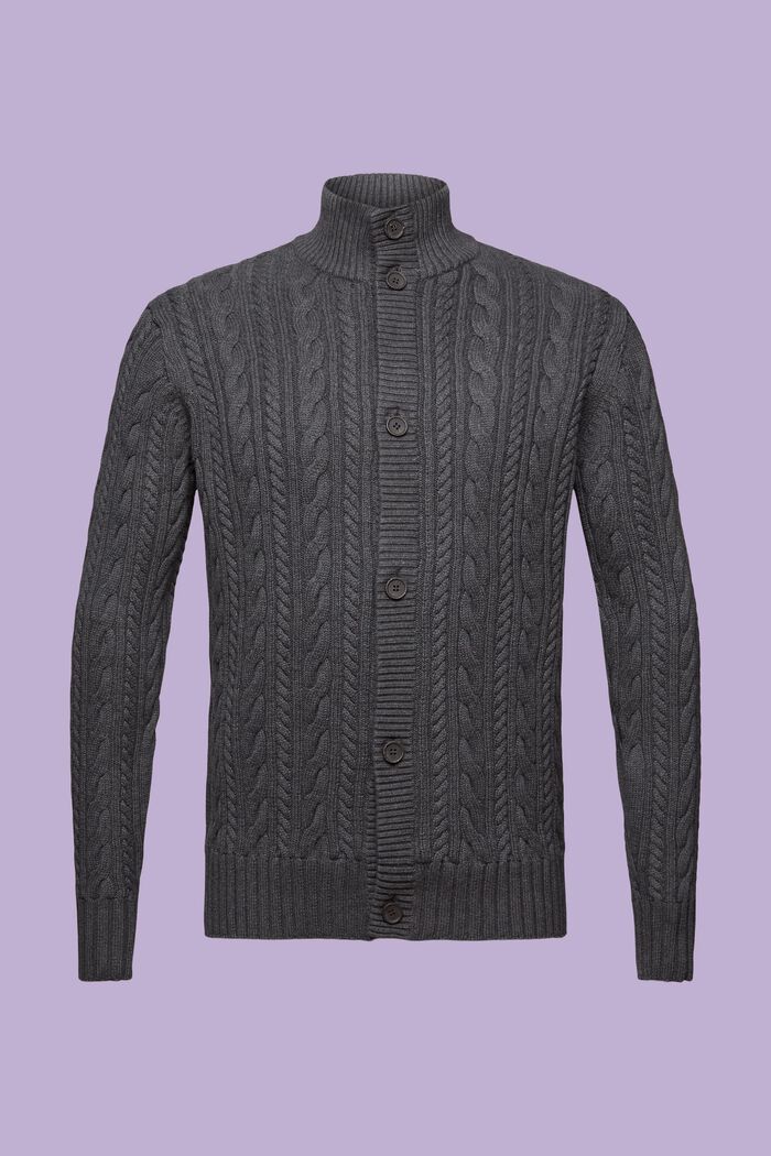 Organic Cotton Cable Knit Cardigan, ANTHRACITE, detail image number 6