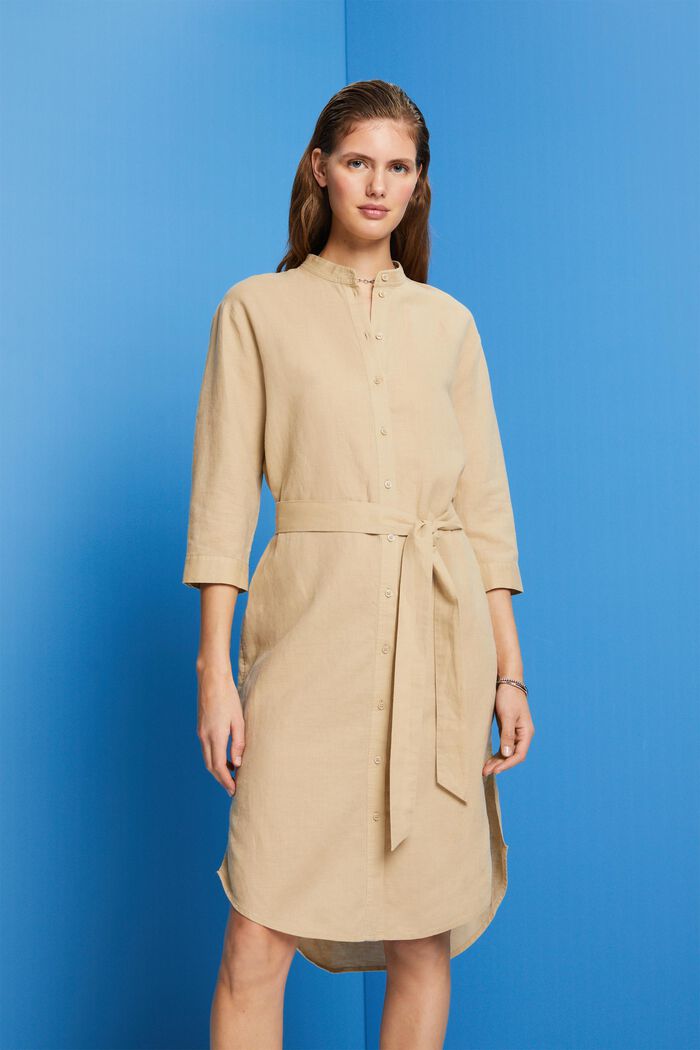 Belted shirt dress, linen-cotton blend, SAND, detail image number 0
