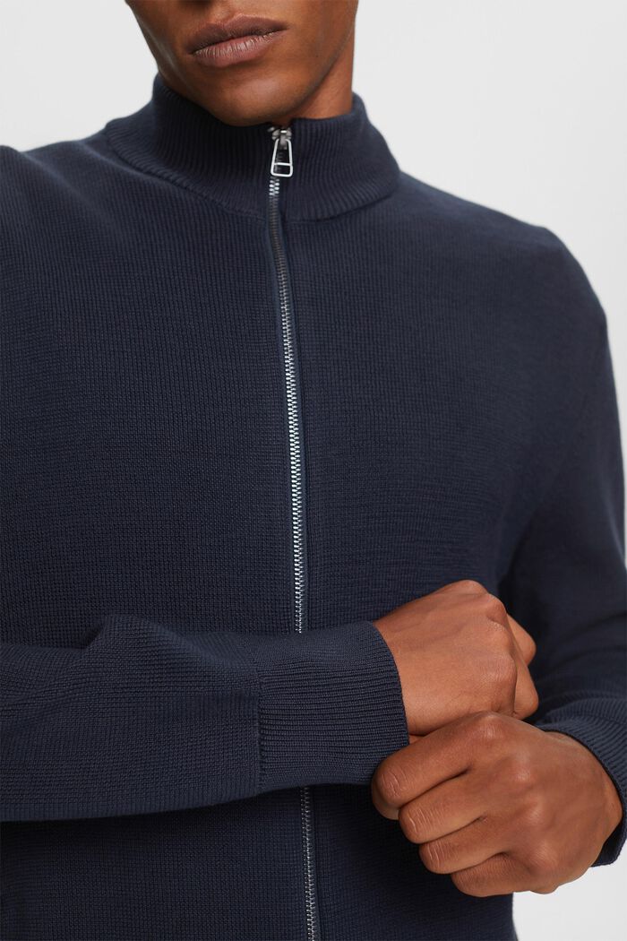 Zipper cardigan, 100% cotton, NAVY, detail image number 2