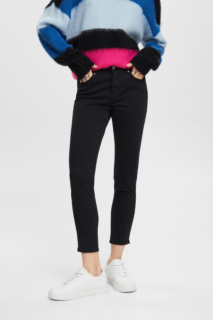 Mid-rise cropped leg stretch trousers, BLACK, detail image number 0