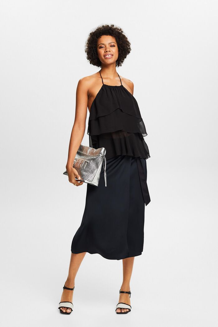 Satin Wrap Midi Skirt, BLACK, detail image number 1