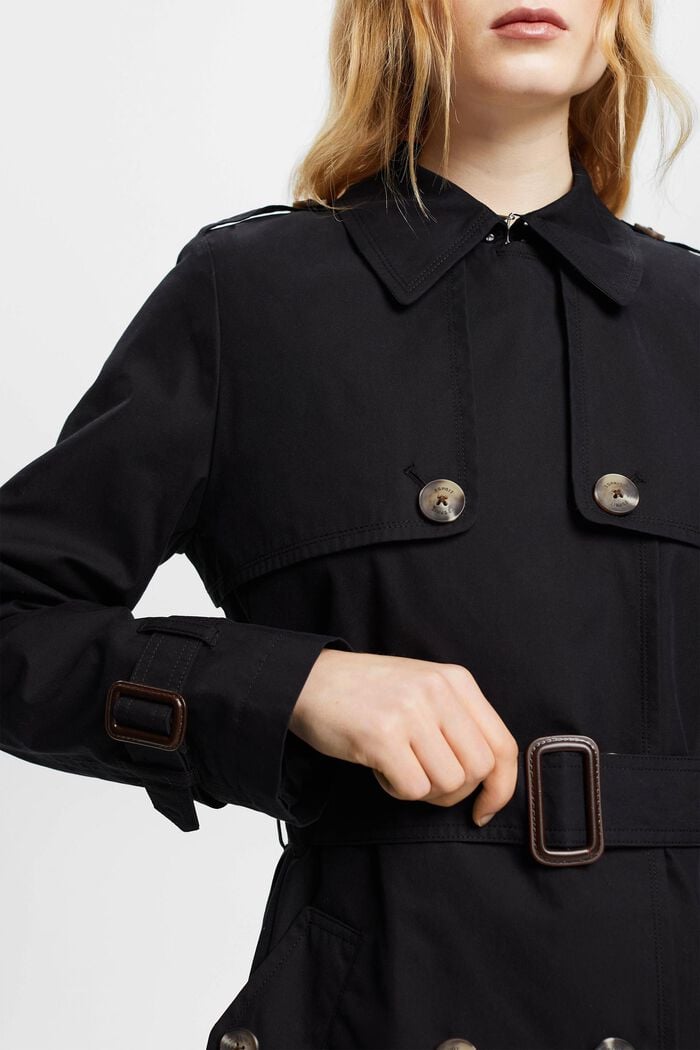 Double-breasted trench coat with belt, BLACK, detail image number 2