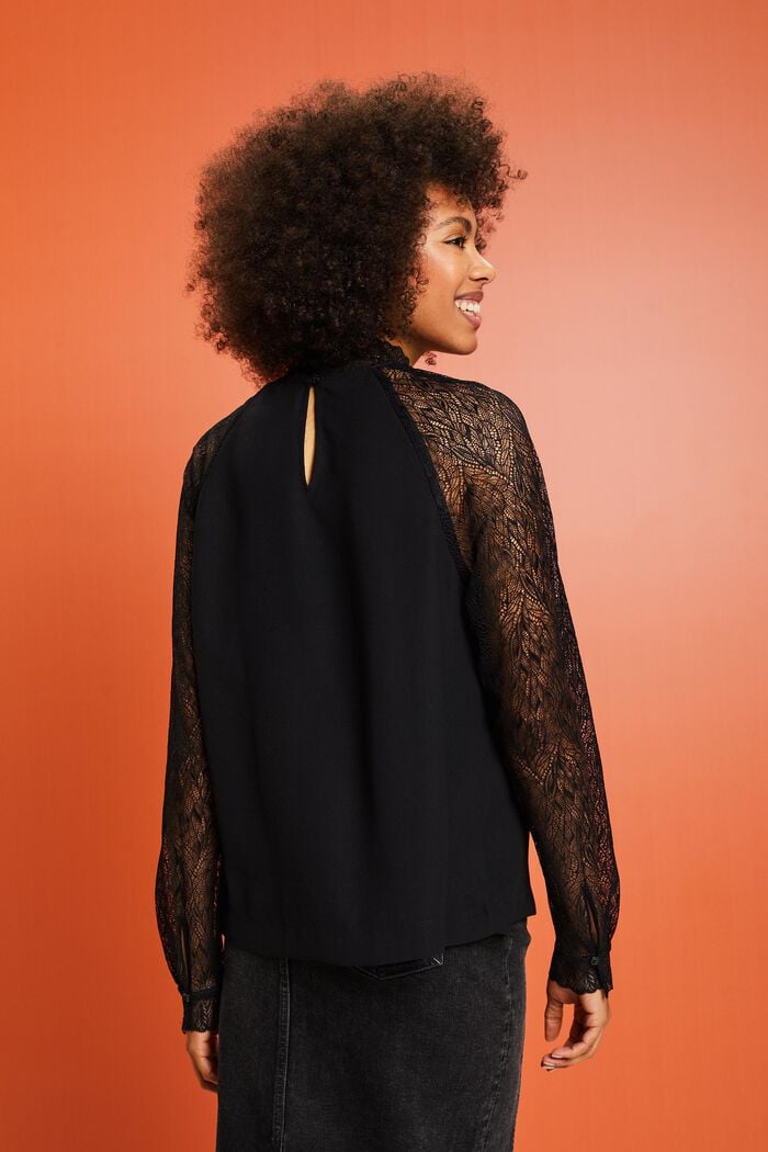 Lace Long Sleeve Blouse, BLACK, detail image number 2