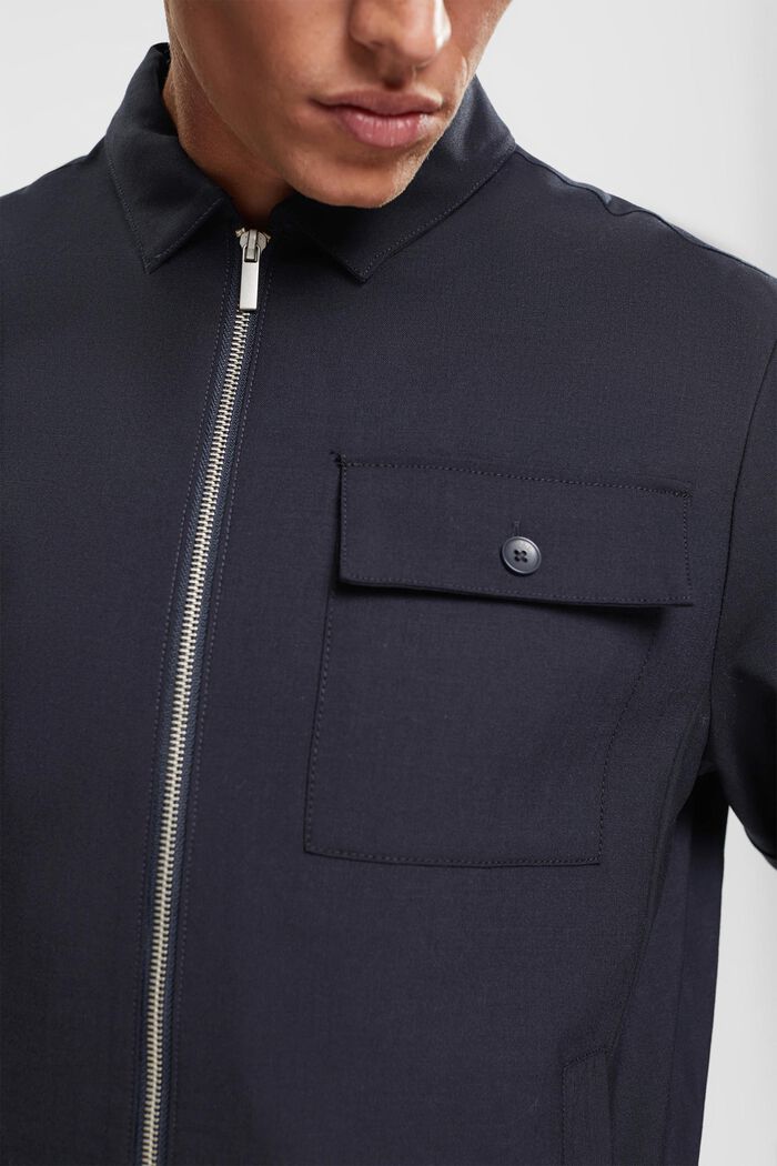 Made of wool: bomber jacket with a zip, DARK BLUE, detail image number 0