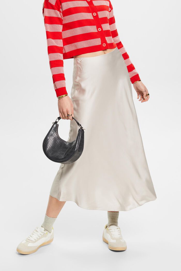 Satin Midi Skirt, LIGHT BEIGE, detail image number 0