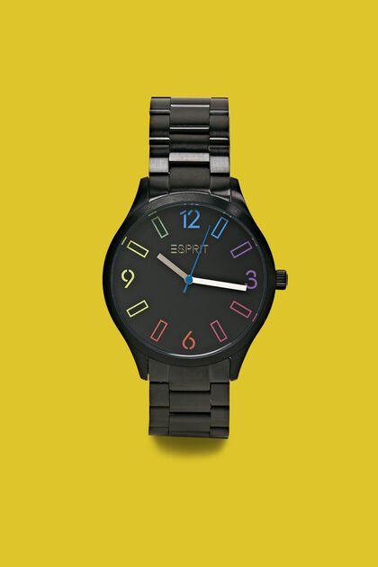 Stainless-steel watch with multi-coloured numbers