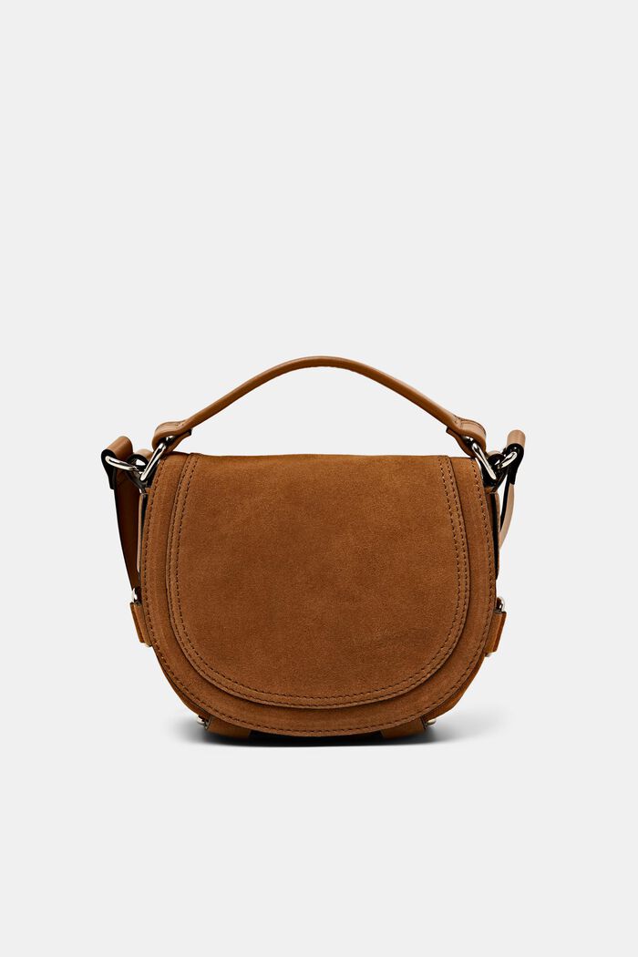 Suede saddle bag with decorative straps, RUST BROWN, detail image number 0
