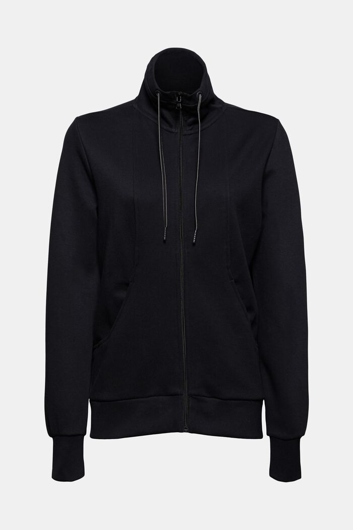 Zipper sweatshirt, cotton blend, BLACK, detail image number 0