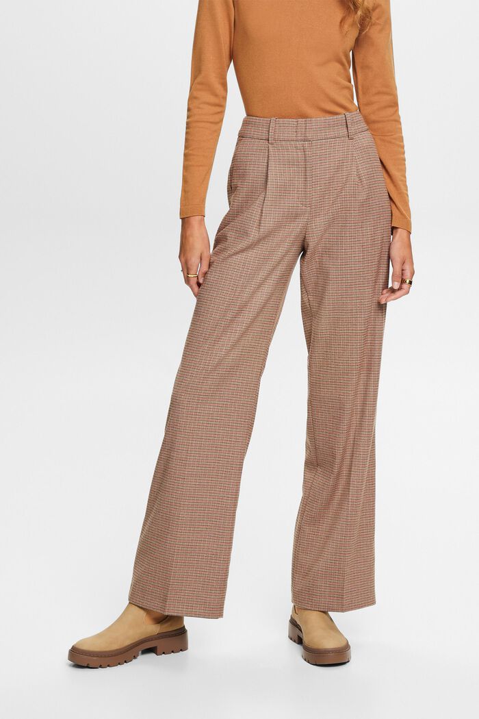 High-Rise Houndstooth Trousers, CARAMEL, detail image number 0