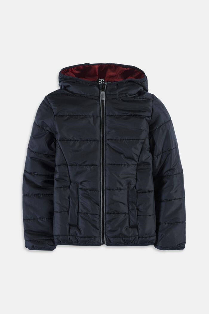 Quilted jacket with a hood, BLACK, overview