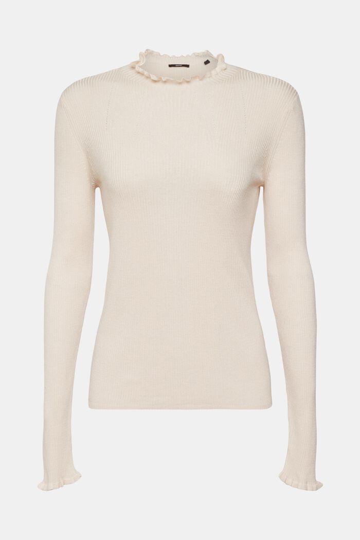 Ribbed jumper with ruffles, TENCEL™, DUSTY NUDE, detail image number 2