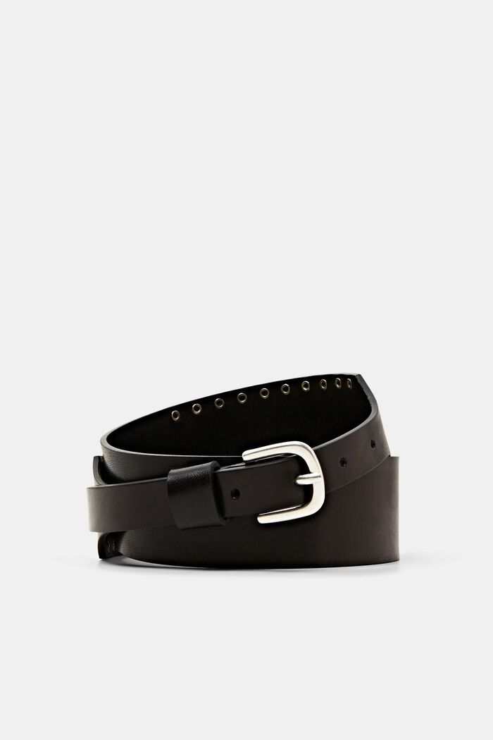 Waist belt with studs, 100% real leather, BLACK, detail image number 0