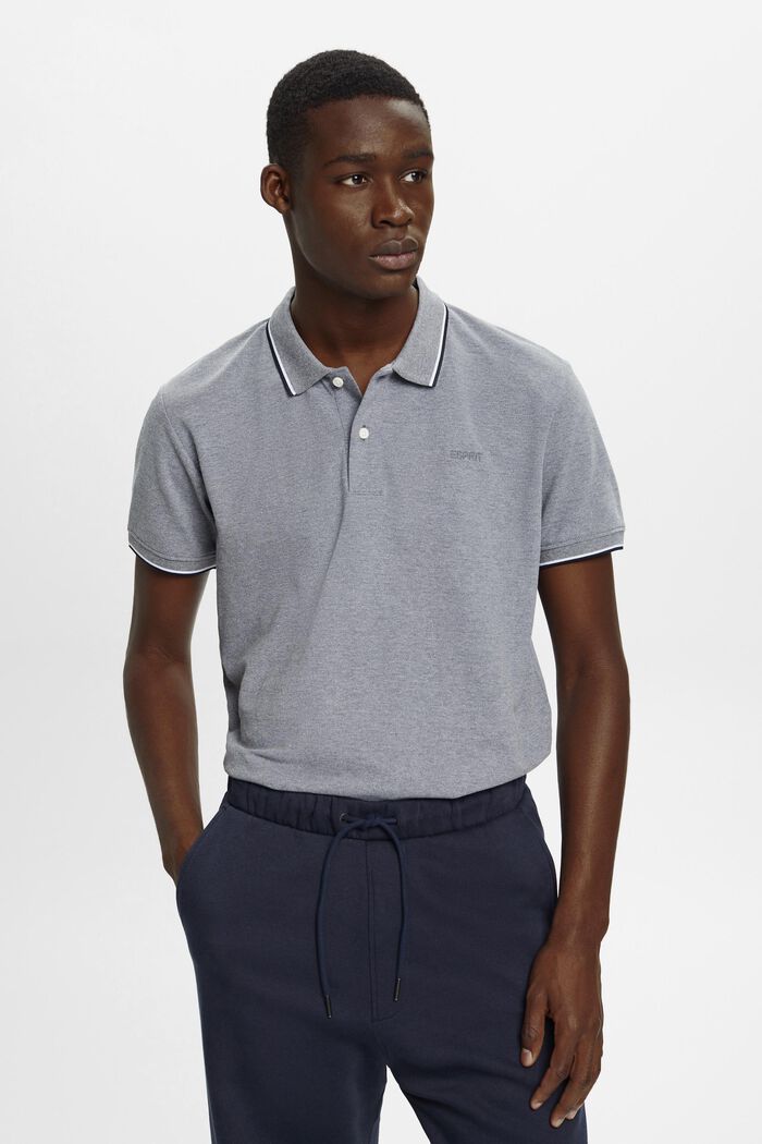 Pique polo shirt with striped details, NAVY, detail image number 0