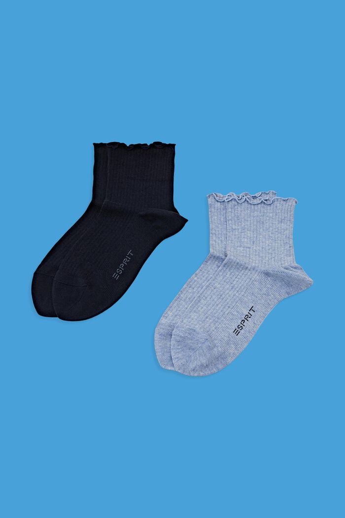 2-pack of socks with ruffled cuffs, organic cotton, NAVY/BLUE, detail image number 0