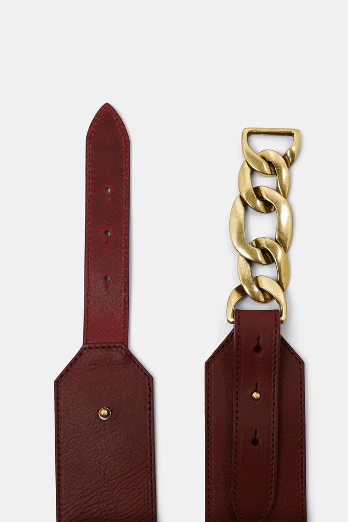 Leather Waist Belt, BORDEAUX RED, detail image number 1