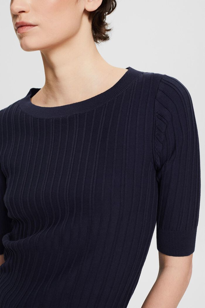 T-shirt with ribbed texture, NAVY, detail image number 0