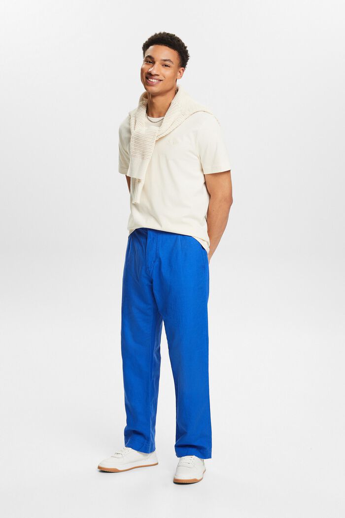 Linen-Cotton Straight Pant, BRIGHT BLUE, detail image number 1