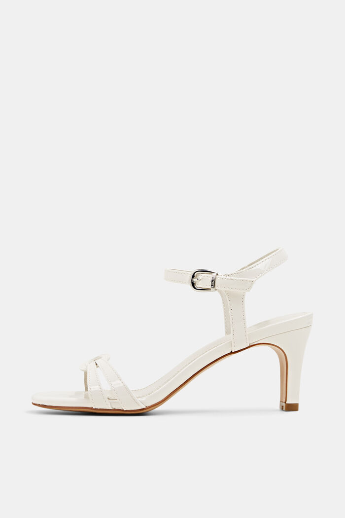 Heeled sandals in imitation patent leather