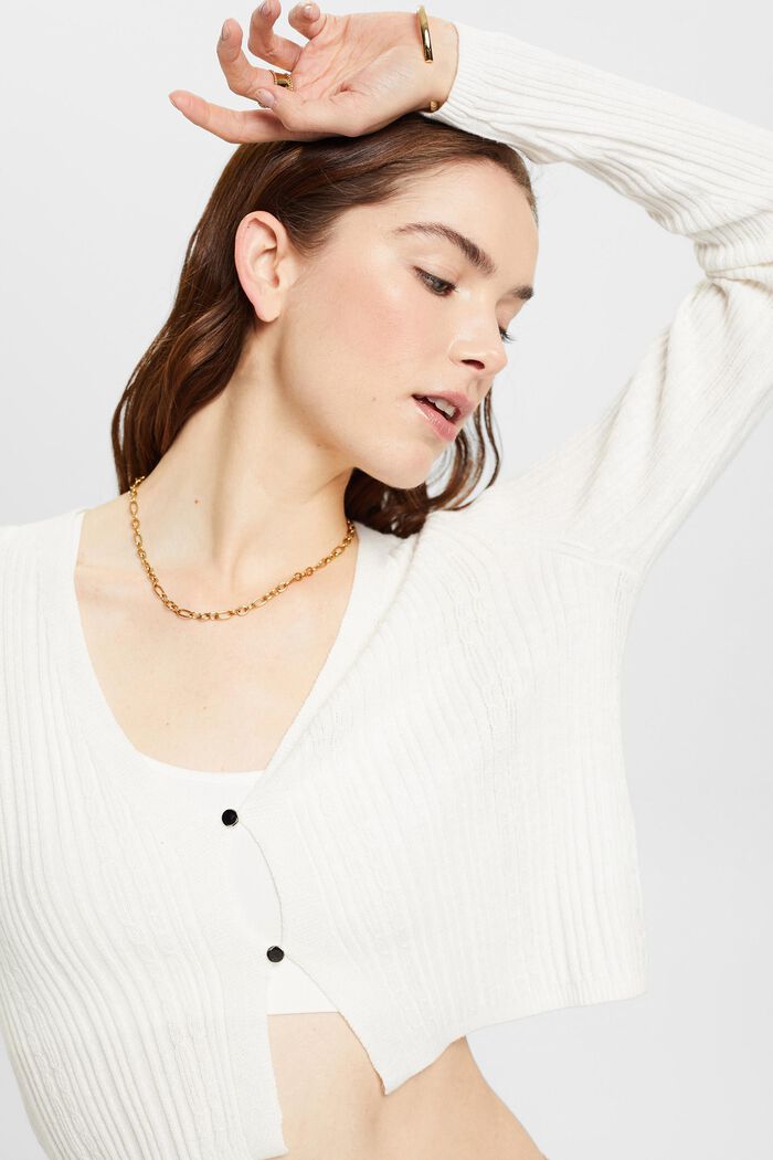 Cropped cardigan with ribbed pattern, OFF WHITE, detail image number 4