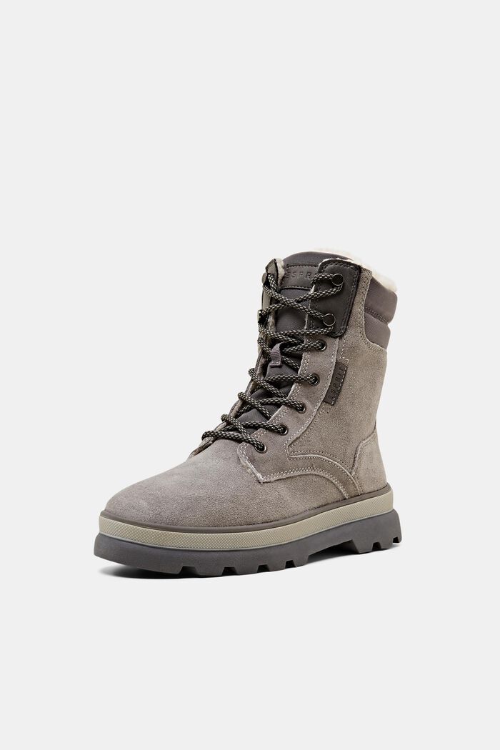 Suede lace-up boots with chunky sole, GREY, detail image number 1