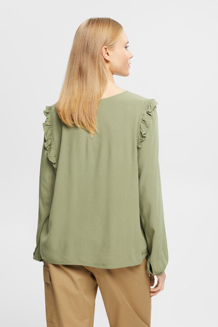 Blouse with ruffle effect, LIGHT KHAKI, detail image number 3