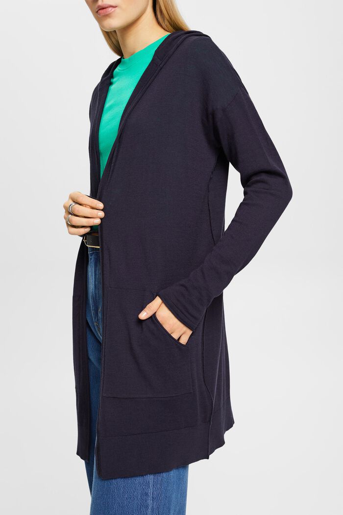 Pure cotton knit cardigan with hood, NAVY, detail image number 2