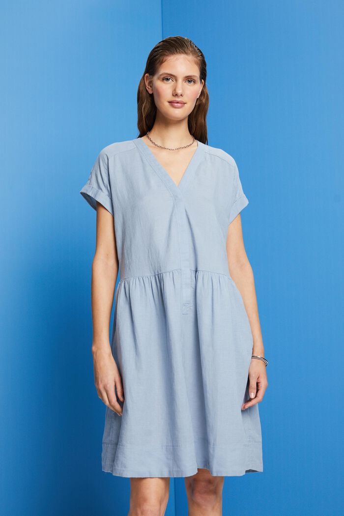 Cotton Linen Shirt Dress, LIGHT BLUE LAVENDER, detail image number 0