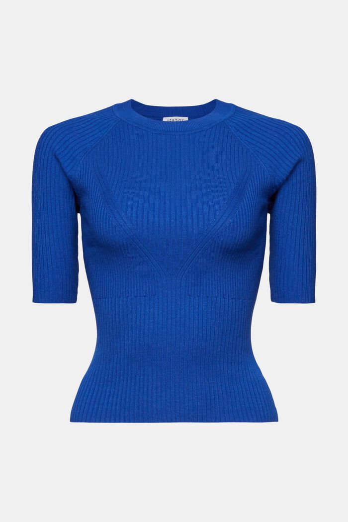 Ribbed Short-Sleeve Sweater, BRIGHT BLUE, detail image number 6