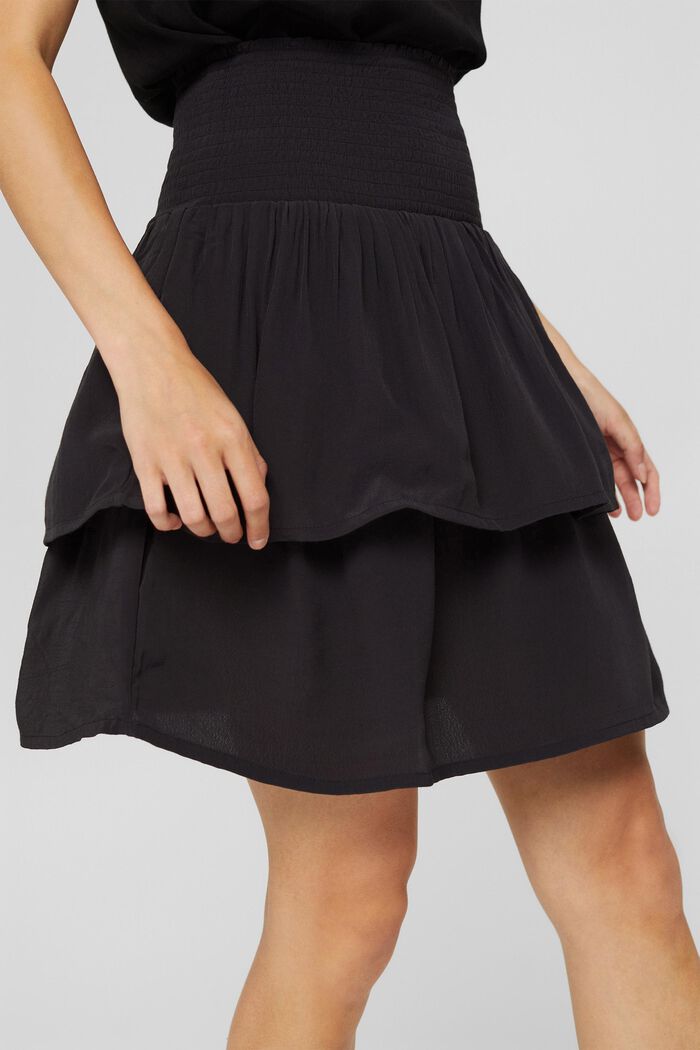 Smocked mini flounce skirt, made of LENZING™ ECOVERO™, BLACK, detail image number 2