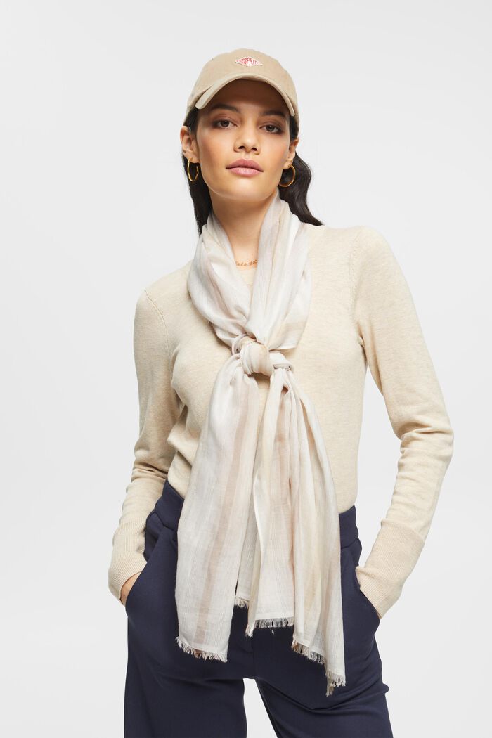 Striped linen blend scarf, BEIGE, detail image number 2