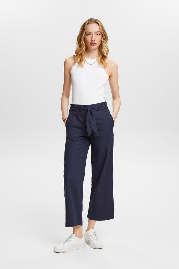 Cotton-Linen Cropped Culotte, NAVY, detail image number 5