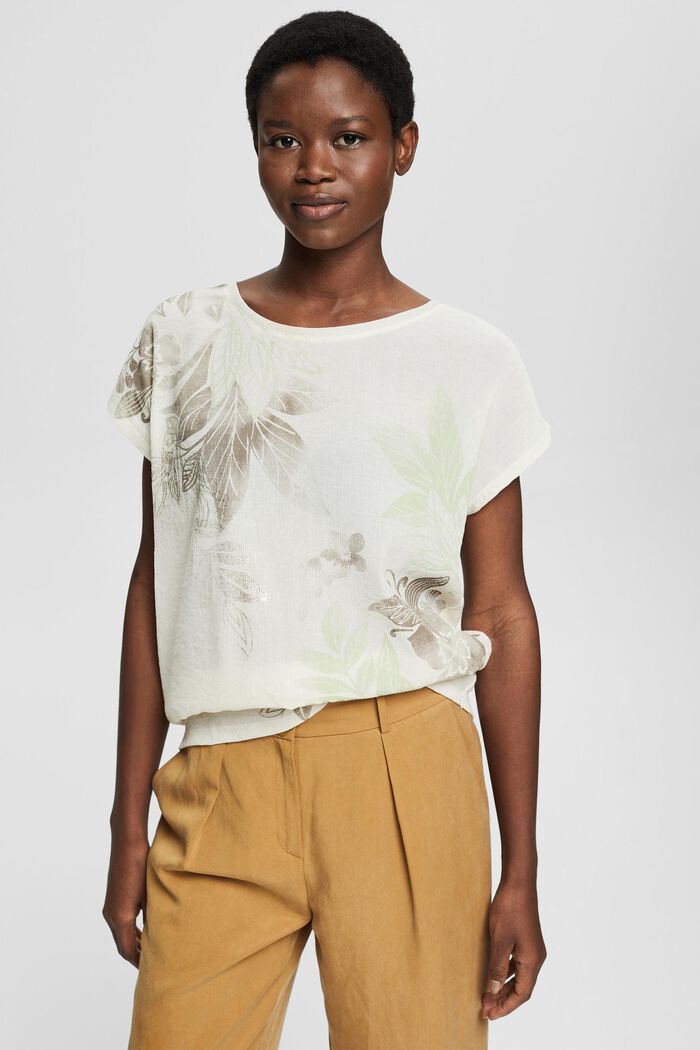 With linen: Material mix top with a print