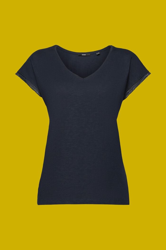 T-shirt with lace details, NAVY, detail image number 6