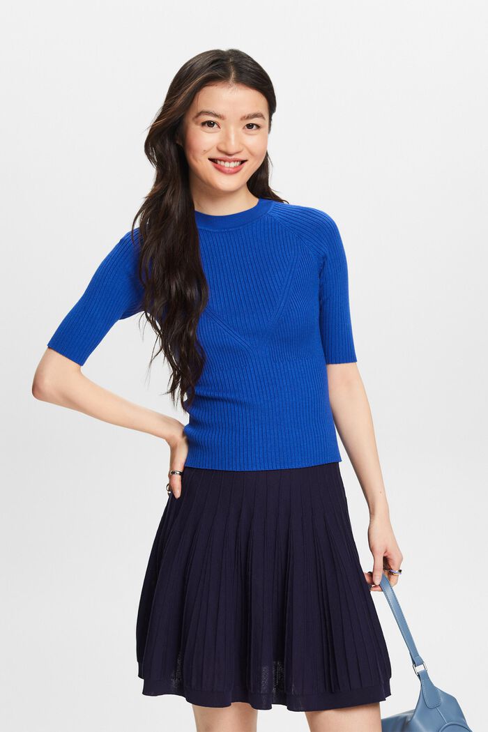 Ribbed Short-Sleeve Sweater, BRIGHT BLUE, detail image number 4
