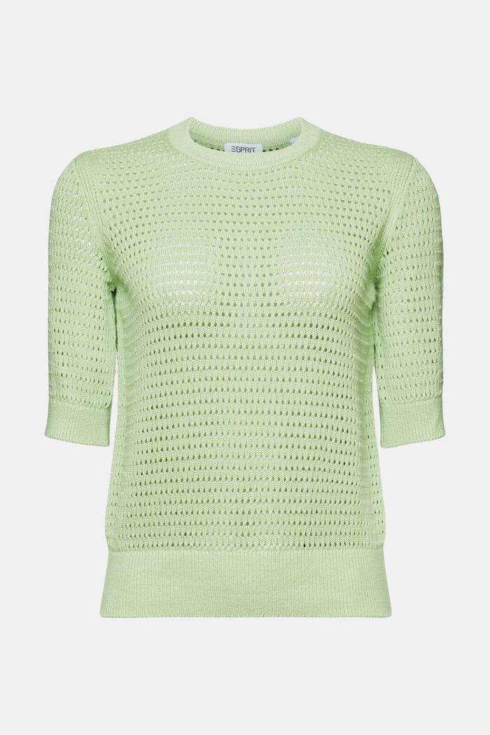 Mesh Short-Sleeve Sweater, LIGHT GREEN, detail image number 6