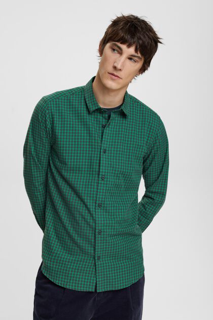 Checked slim fit shirt, DARK TEAL GREEN, overview