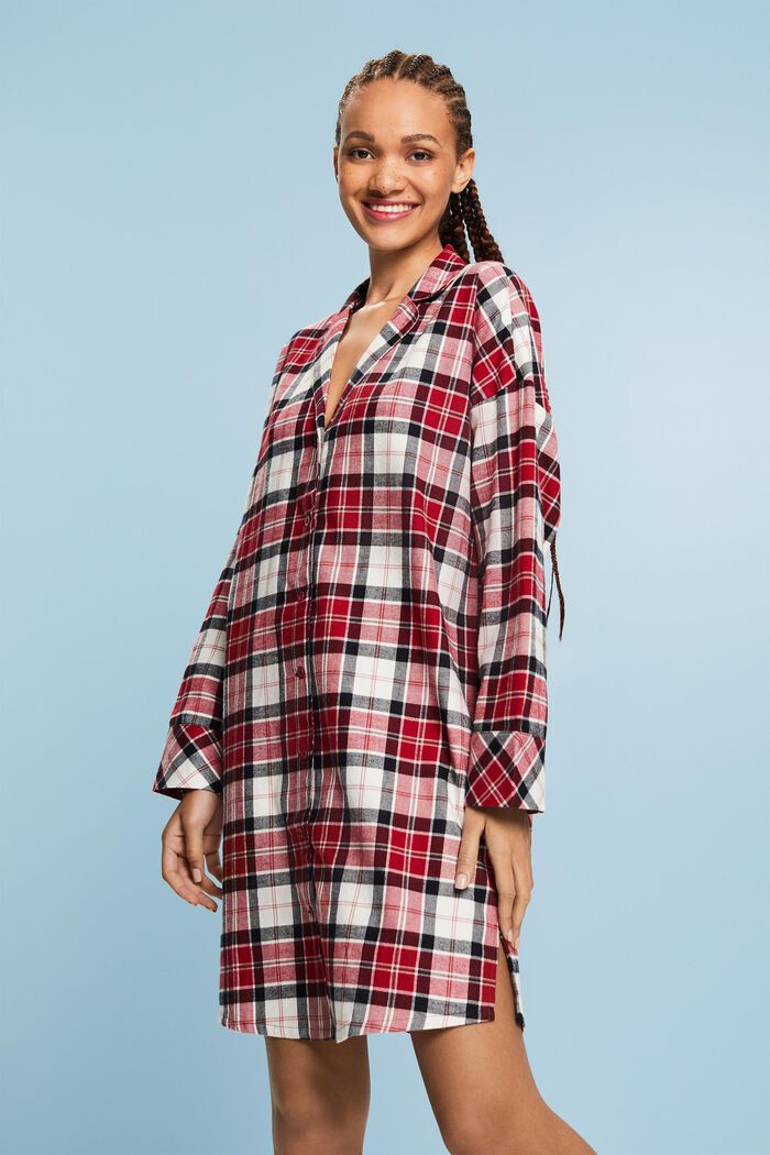 Checked Flannel Nightshirt, RED, detail image number 0