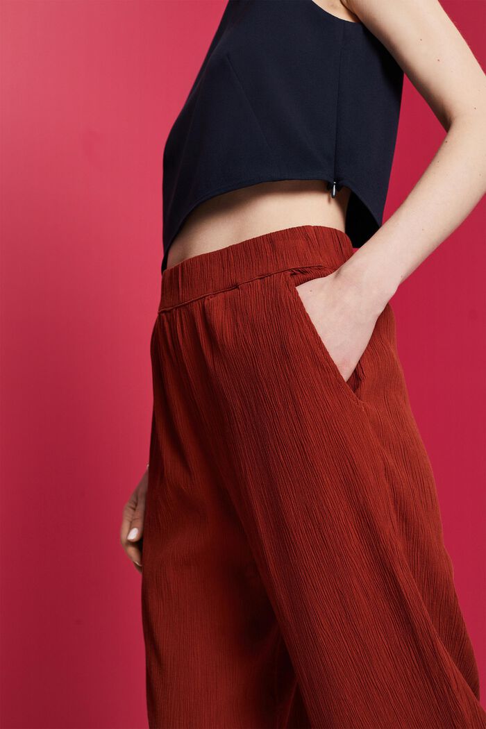 Crinkled wide leg pull-on trousers, TERRACOTTA, detail image number 2