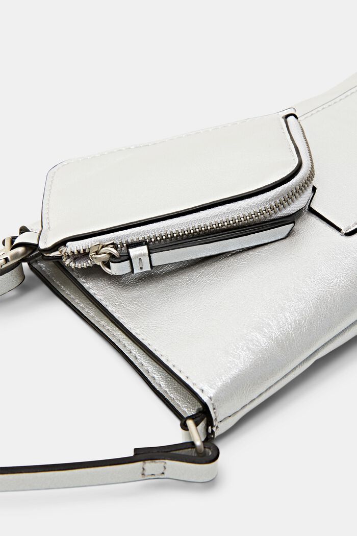 Faux Leather Crossbody Phone Pouch, SILVER, detail image number 1