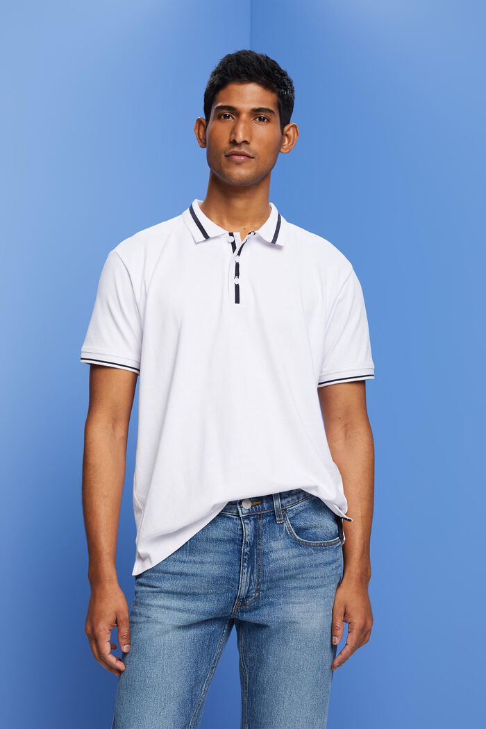 Jersey polo shirt, cotton blend, WHITE, detail image number 0