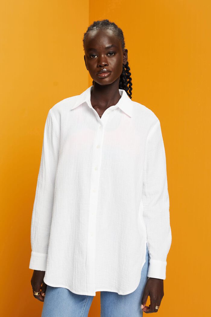 Cotton Seersucker Shirt, WHITE, detail image number 0