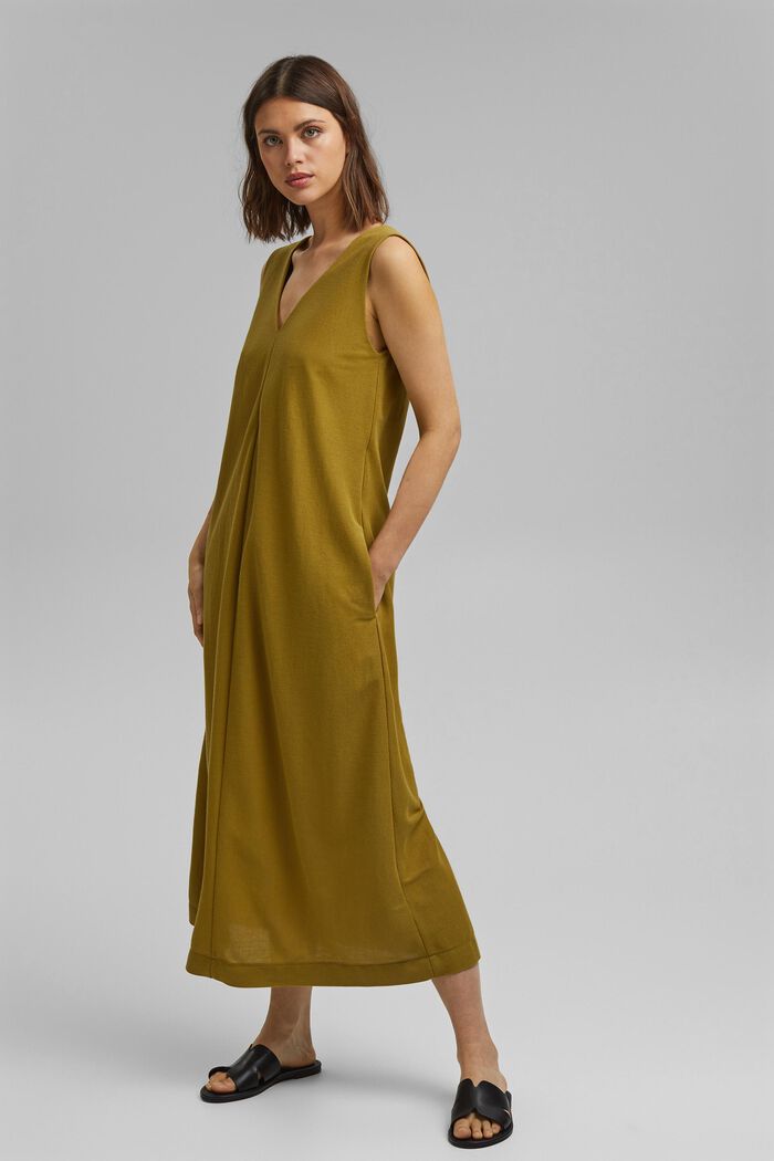 V-neck midi dress, LENZING™ ECOVERO™, OLIVE, detail image number 1