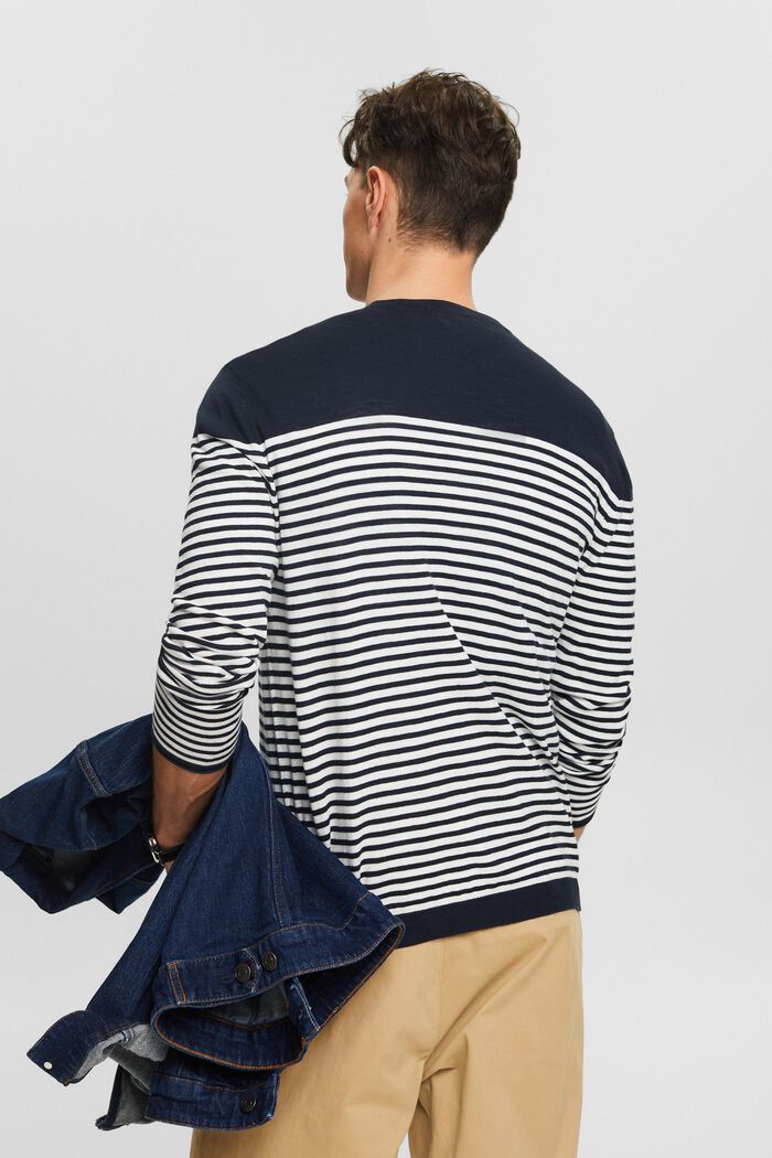 Striped Cotton Sweater, NAVY, detail image number 2