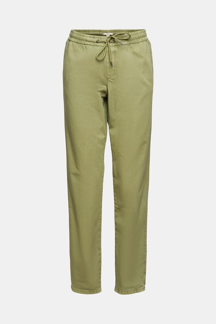 Trousers with a drawstring waistband made of pima cotton, LIGHT KHAKI, overview